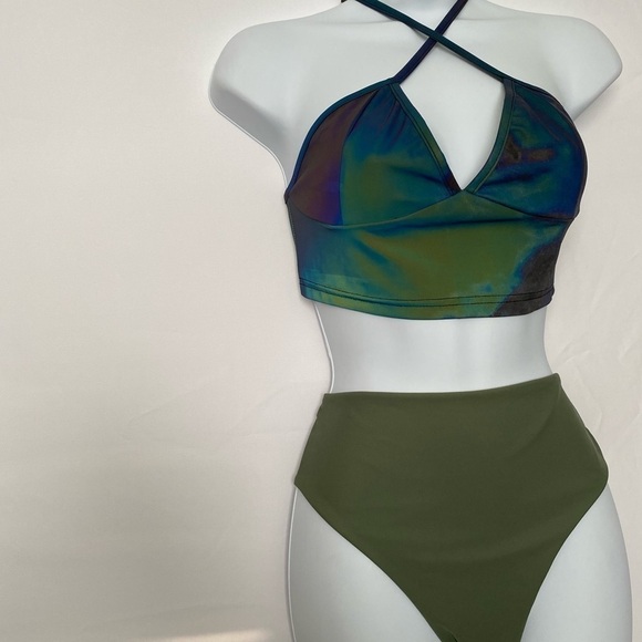 Iridescent Green & Blue Bikini Top & Green Bottom - Picture 2 of 12